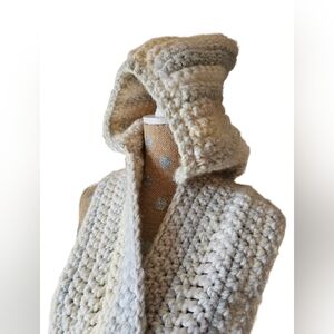 Hooded chunky crochet knit scarf
